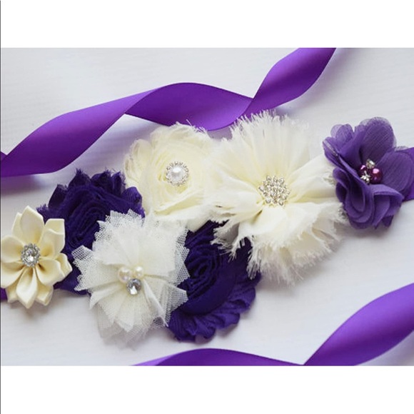 Patiki Accessories - PATIKI Handmade Sash Belt Purple Beige Shower Baby Wedding Maternity Party